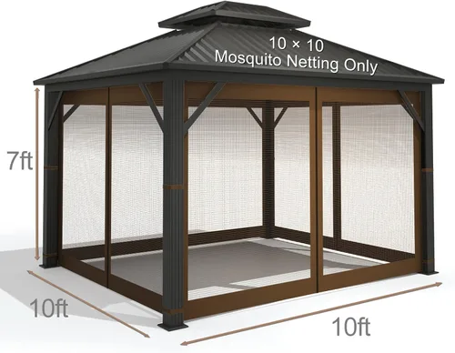 Miniatura 2 de Mosquitera Universal de Repuesto para Gazebo – Hugline 10' x 10' Pantalla de Malla para Exteriores de 4 Paneles con Cortina Lateral con Cremallera