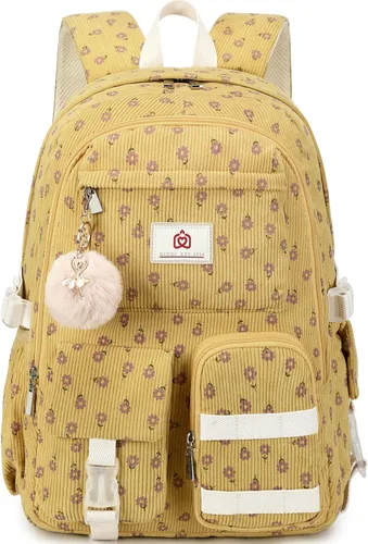 Miniatura 14 de Hidds Mochila escolar para adolescentes, niñas, mujeres, 15.6 pulgadas, mochila universitaria, bolsa de trabajo de pana, mochila de trabajo