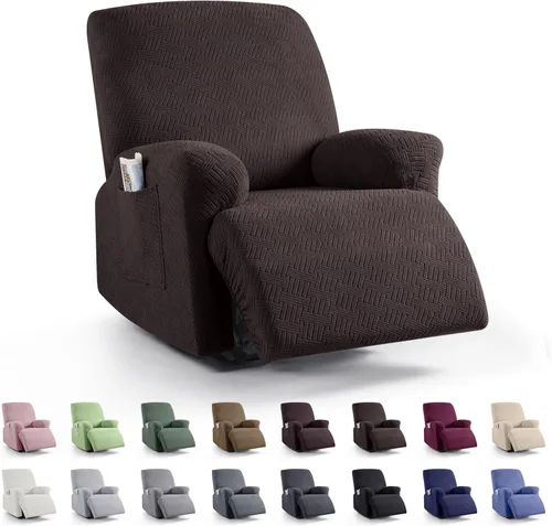Miniatura 16 de KinCam Fundas para sillón reclinable, fundas elásticas para sillas reclinables, fundas para sofá reclinable de jacquard a rayas, protectores