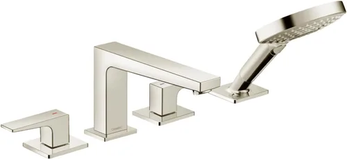 Miniatura 5 de hansgrohe Metropol 32557821 - Juego de grifo de bañera independiente con 2 asas y 19 pulgadas de ancho en níquel cepillado cepillado níquel
