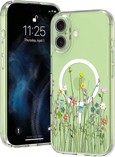 Miniatura 53 de OOK Magnetic for iPhone 17 Case Clear Pretty Flower Girls Women [Not Yellowing][Screen Protector] [ MagSafe Compatible] with Full Camera Lens