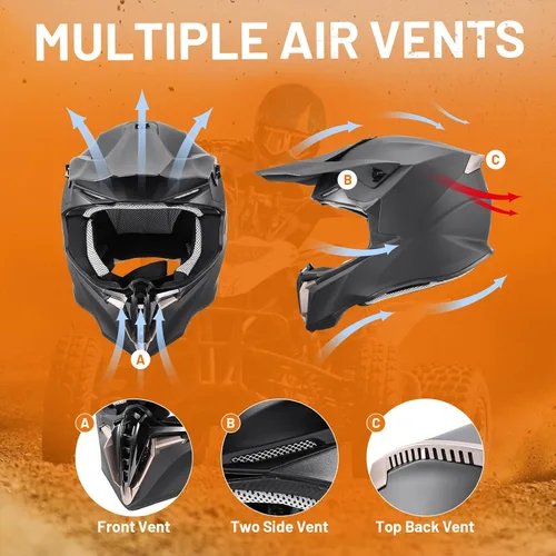 Miniatura 5 de OUMURS Casco de motocross para adultos con gafas, guantes y máscara ajustable, visera solar, casco para adultos, todoterreno, motocross, descenso