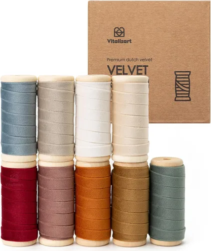 Miniatura 18 de Vitalizart Juego de cintas de terciopelo color camello de 3/8 pulgadas x 15 yardas, carrete de madera, ribete de tela, 3 rollos x 5 yardas