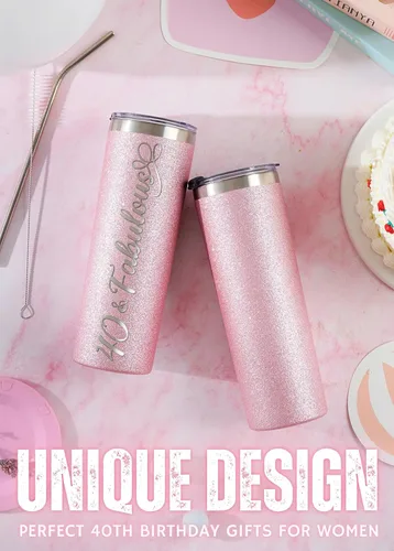 Miniatura 2 de Onebttl Regalos de cumpleaños número 40 para mujeres, mujeres, ella, 40 y fabuloso, vaso aislado de acero inoxidable con purpurina de 20 onzas