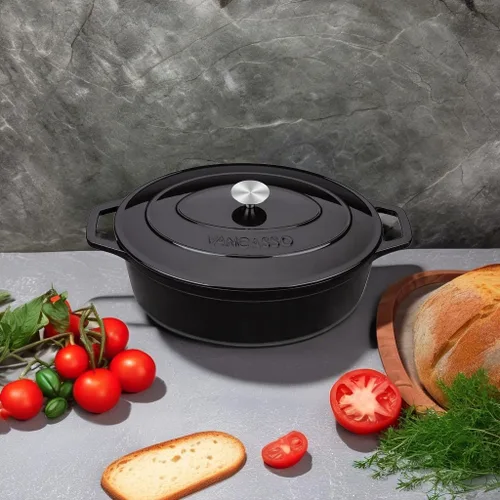 Miniatura 5 de vancasso Horno holandés ovalado de hierro fundido esmaltado, 9.3 cuartos de galón con revestimiento de esmalte antiadherente para hornear pan, olla