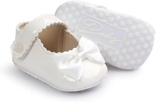 Miniatura 6 de Fire Frog Baby Girls Mary Jane Burnish Pu Leather Bowknot Pincess Prewalker Christening Baptism Crib Shoes