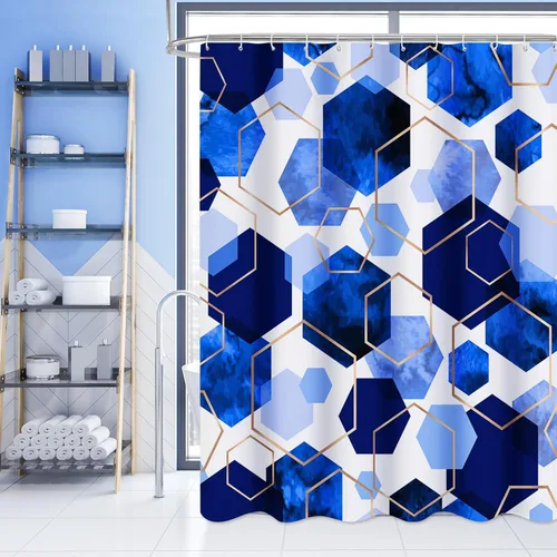 Miniatura 9 de Litabel Juego de cortinas de ducha impermeables, decoración geométrica moderna, de tela abstracta, para baño, 72 x 72 pulgadas Azul