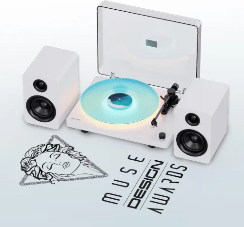 Miniatura 3 de Reproductor de discos de vinilo con iluminación ambiental LED, tocadiscos compatible con BT con altavoces incorporados y preamplificador de fono