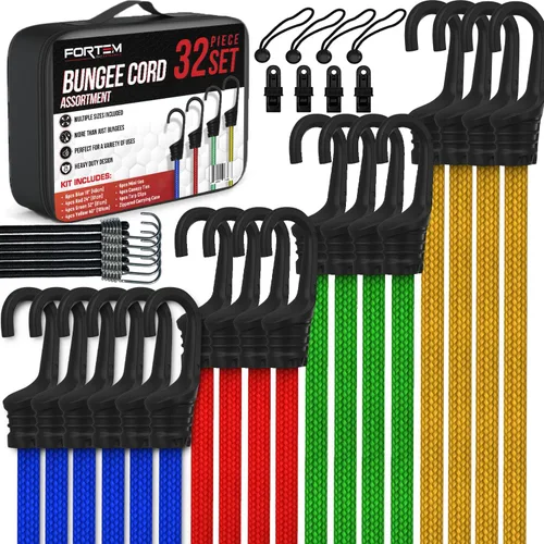Miniatura 6 de FORTEM Surtido de cuerdas elásticas con mosquetón, paquete múltiple de 32 cuerdas elásticas, incluye cuerdas elásticas de 18", 24", 30", 36", 48