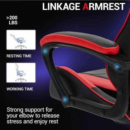 Miniatura 5 de Silla gamer de piel sintética con masaje, para PC y videojuegos, con soporte lumbar para hombres y mujeres, para el hogar y la oficina, altura Rojo