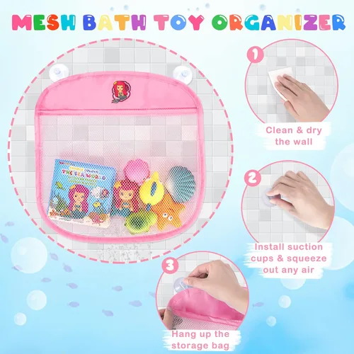 Miniatura 4 de Juguetes de baño iluminados para niños pequeños, niñas y bebés, juguetes de baño brillantes sin agujeros con libro de baño y organizador, juguetes