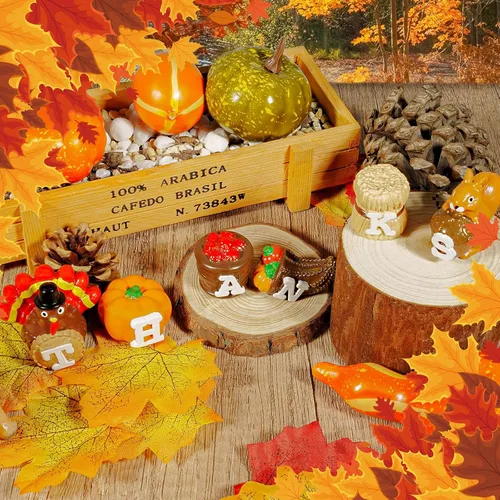 Miniatura 4 de Bbiamsleep Centro de mesa de Acción de Gracias, calabaza, pavo, juego de 6 figuras de resina de otoño pintadas a mano con grabado de agradecimiento