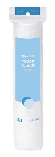 Amazon Basics Rondas hipoalergénicas 100% algodón para eliminación de maquillaje y cuidado de la piel, 100 unidades, 1 paquete
