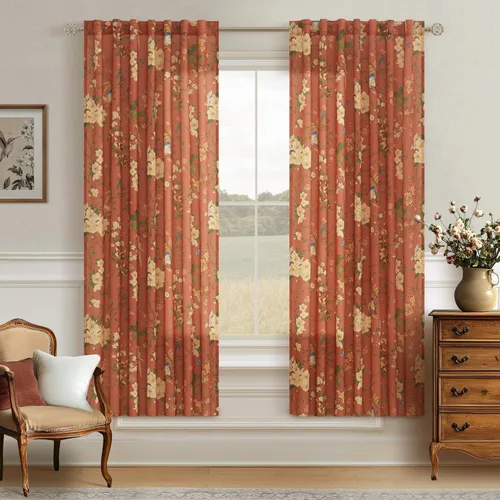 Miniatura 26 de Cortinas de lino florales azules y amarillas, estilo vintage, bohemio, de 63 pulgadas, 2 paneles con pestaña trasera para sala de estar