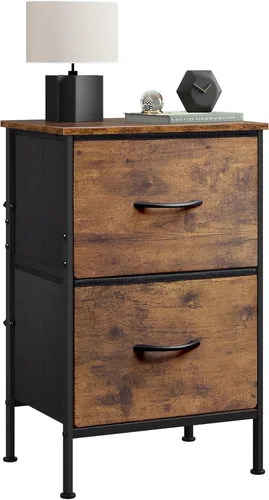 Miniatura 10 de WLIVE Mesita de noche negra, cómoda pequeña con 2 cajones y superficie de madera, mesita de noche con cestas de tela, mesa de cabecera mesa auxiliar
