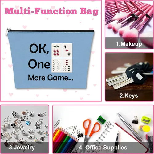 Miniatura 7 de Mxrymvu Mahjong Lovers Gift for Women Makeup Bag Mahjong Player Gifts for Friend Grandma, Azul, rosa y beige, Viajes