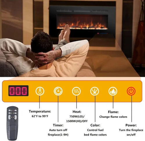 Miniatura 4 de Insertos de chimenea eléctrica de 30 pulgadas, calentador de chimenea empotrado y montado en la pared para uso en interiores con control remoto, 13