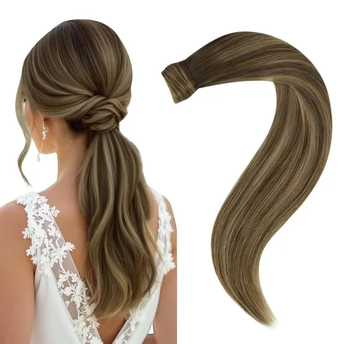 Miniatura 22 de Easyouth Extensión de cola de caballo de cabello humano marrón ombré, extensión de colas de caballo, extensiones de cola de caballo de color marrón