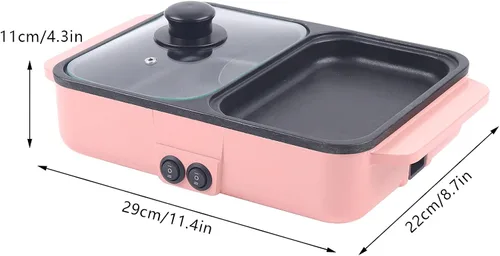 Miniatura 7 de Olla Caliente con Parrilla, Olla Caliente Eléctrica y Sartén, Olla Shabu Shabu con Parrilla, Olla Shabu Shabu Antiadherente de Interior 2 en 1