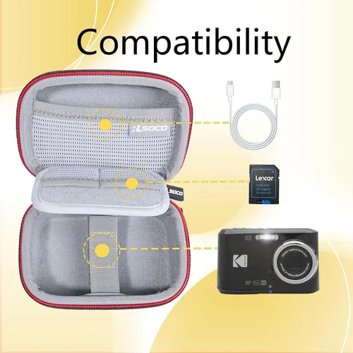 Miniatura 5 de RLSOCO Funda para cámara digital KODAK PIXPRO FZ55/FZ45/FZ53/FZ43/FZ41 16MP Bolsa de malla para baterías, cable, tarjeta de memoria, lector
