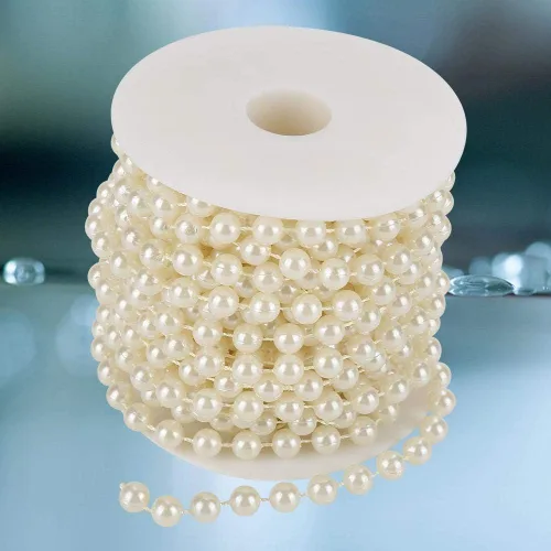 Miniatura 5 de 32.8 ft/roll 0.315 in Línea de Algodón Artificial Perlas Perlas Cadena Cadena Guirnalda Flores Decoración de la Boda Artesanía Perla Cadena (Beige)
