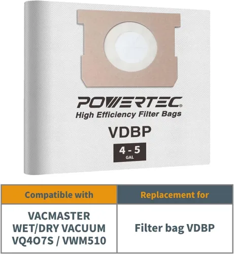 Miniatura 2 de POWERTEC VDBP Bolsas de filtro de polvo para Vacmaster 6PK, para Vacmaster VQ407S, VWM510 aspiradoras húmedas/secas de 4 a 5 galones, bolsas