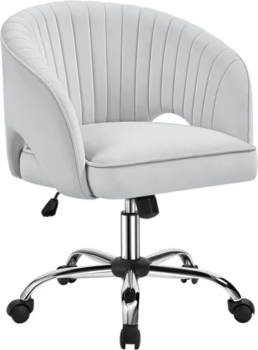 Yaheetech - Silla de escritorio de terciopelo giratoria con respaldo tapizado para tocador, silla de oficina en casa con ruedas, silla pequeña de