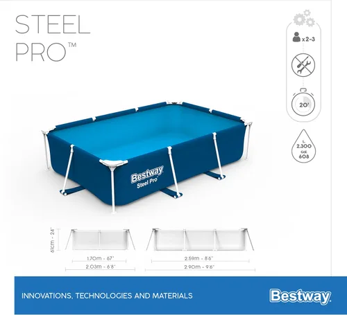 Miniatura 5 de Bestway Steel Pro - Piscina rectangular sobre el suelo (8.5 ft x 5.6 ft x 24.0 in)