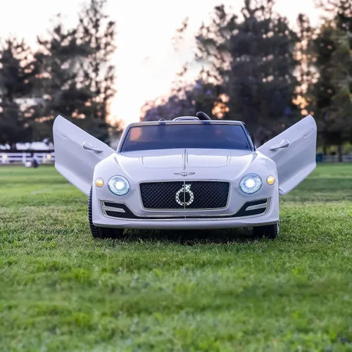 Miniatura 8 de SEHOMY - Auto blanco eléctrico para niños de 12 V con control remoto para padres, autos con licencia Bentley para niños, auto de juguete para niños