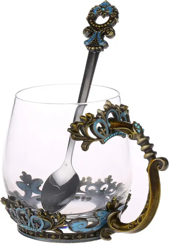 Taza de té de cristal, regalo del día de la madre, taza de té de vidrio con asa, diseño único de esmalte de corona para Navidad, boda, cumpleaños,