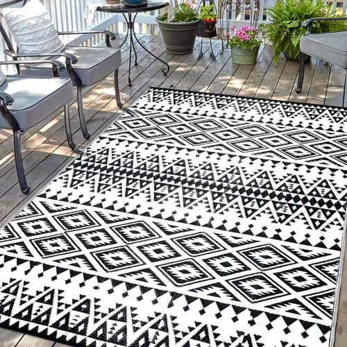 Miniatura 12 de Alfombra Impermeable para Exteriores 9x12 pies, Tapete de Paja de Plástico Reversible Boho para Patio RV Terraza Porche Patio Trasero Balcón Camping