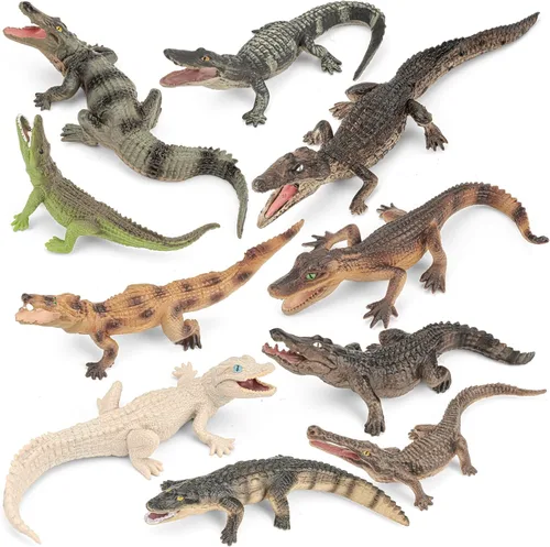 Miniatura 9 de 10 juguetes de cocodrilo, juguetes realistas de animales de cocodrilo para niños, incluyen caimán blanco, cocodrilo, figuras de cocodrilo