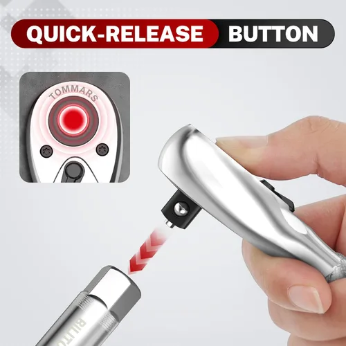 Miniatura 6 de TOMMARS Trinquete Corto de 1/4 Pulgada, Trinquete Mini de Liberación Rápida de Cabeza 72 Dientes, Regalo para Hombres, Herramientas Manuales