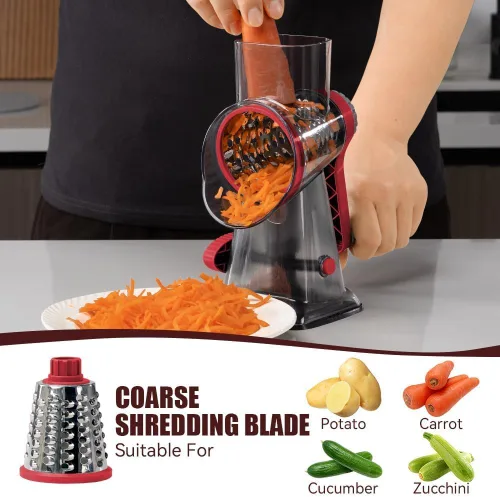 Miniatura 2 de KEOUKE Rallador de queso giratorio con manivela transparente - triturador, rebanador, molinillo de 3 cuchillas de acero inoxidable, succión estable