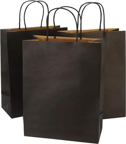 50 bolsas de regalo grandes negras a granel, 10 x 5 x 13 pulgadas, bolsas de regalo de papel kraft con asas para recuerdos de fiesta, boda,