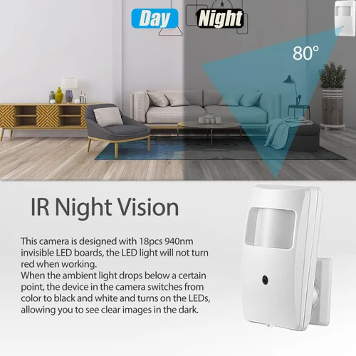 Miniatura 4 de Cámara de seguridad interior POE IP de 5MP, lente de 0.146 in 80 ° 940 nm LED invisibles IR visión nocturna mini PIR IP POE videocámara, detección