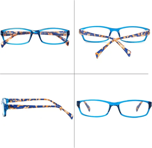 Miniatura 4 de Kerecsen - Lentes de lectura, 5 pares de lentes para mujer, estilo moderno, con bisagra de resorte y diseño estampado (paquete de 5, azul, 0.75)