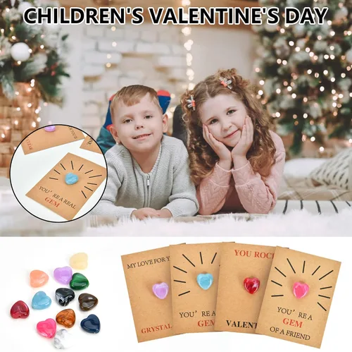Miniatura 2 de Paquete de 24 tarjetas de San Valentín con gemas para el día de San Valentín, tarjetas con piedra de cristal en forma de corazón, divertida tarjeta