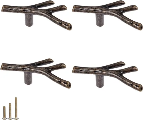 Miniatura 31 de 4 Piezas Tiradores de Rama Vintage Pomos de Gabinete Rama de Árbol Manija de Tirador, 3.8" CC Manija de Cajón de Aleación de Zinc para Casa de Campo