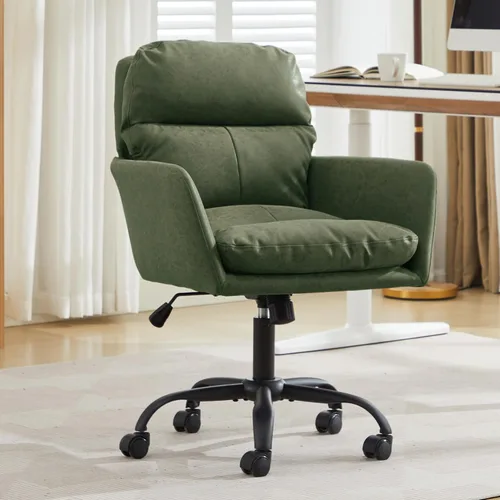 Miniatura 9 de YISHENG Silla de escritorio de piel sintética para oficina en casa, silla giratoria ajustable para computadora con ruedas y brazos, cómoda silla
