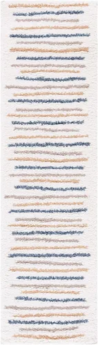 Miniatura 2 de SAFAVIEH Calico Shag Collection - Alfombra para pasillo, 2 pies 2 pulgadas x 8 pies, color marfil y dorado, diseño a rayas, no desprende pelusa