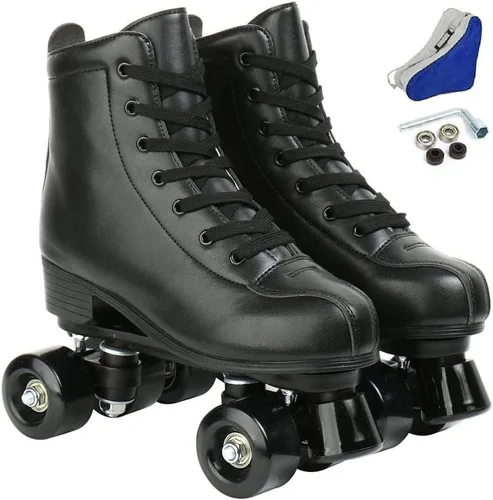 Miniatura 2 de XUDREZ Double-Row Roller Skates for Unisex - PU Leather High-Top Four-Wheel Shiny Skates