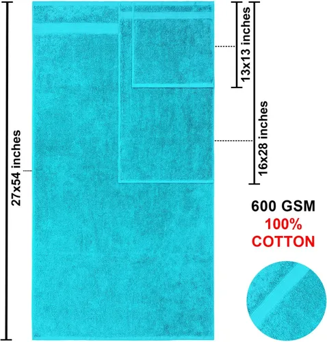 Miniatura 5 de American Bath Towels Juego de 6 toallas turcas de 100% algodón, ultra suaves, absorbentes, 2 toallas de baño, 2 toallas de mano, 2 toallas pequeñas