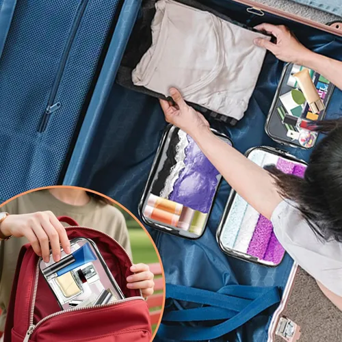 Miniatura 7 de Bolsa de maquillaje transparente AURUZA, bolsas de aseo portátiles para viajes con cremallera, bolsas organizadoras transparentes aprobadas por