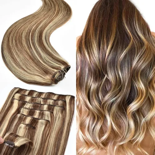 Miniatura 12 de Senmy Extensiones de cabello humano real con broches, doble trama, 4.23 onzas, 7 unidades, extensiones de cabello humano Remy grueso con clip
