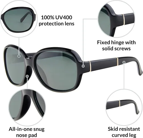 Miniatura 3 de Stylle Gafas de sol de gran tamaño para mujer, diseño de marco retro, protección UV400 polarizadas
