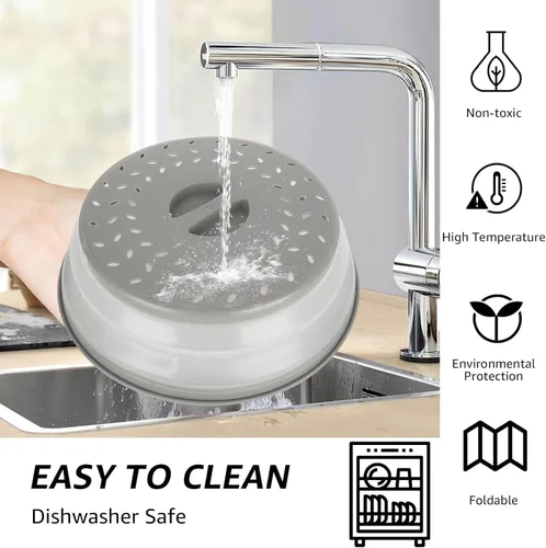 Miniatura 3 de Cubierta plegable para microondas con ventilación de vapor, apta para lavavajillas, sin BPA (gris)