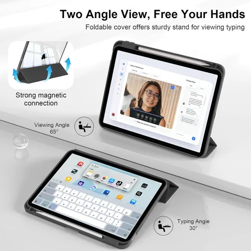 Miniatura 7 de Funda para iPad (A16) de 11ª generación de 11 pulgadas 2025, funda para iPad de 10.9 pulgadas 2022 con soporte para lápices, funda a prueba