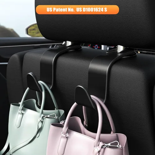 Miniatura 2 de Amooca Gancho para reposacabezas de asiento de automóvil, paquete de 4 unidades, organizador universal para bolso, bolso, abrigo, ajuste universal