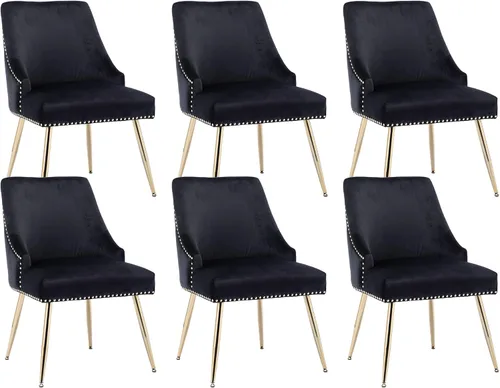 Miniatura 12 de KCC Juego de 2 sillas de comedor de terciopelo con forma de cabeza de clavo con patas doradas para cocina, sala de estar (gris)